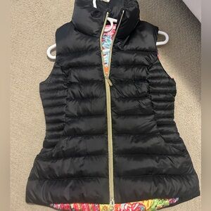 Lilly Pulitzer Black Puffer Vest with Floral Lining